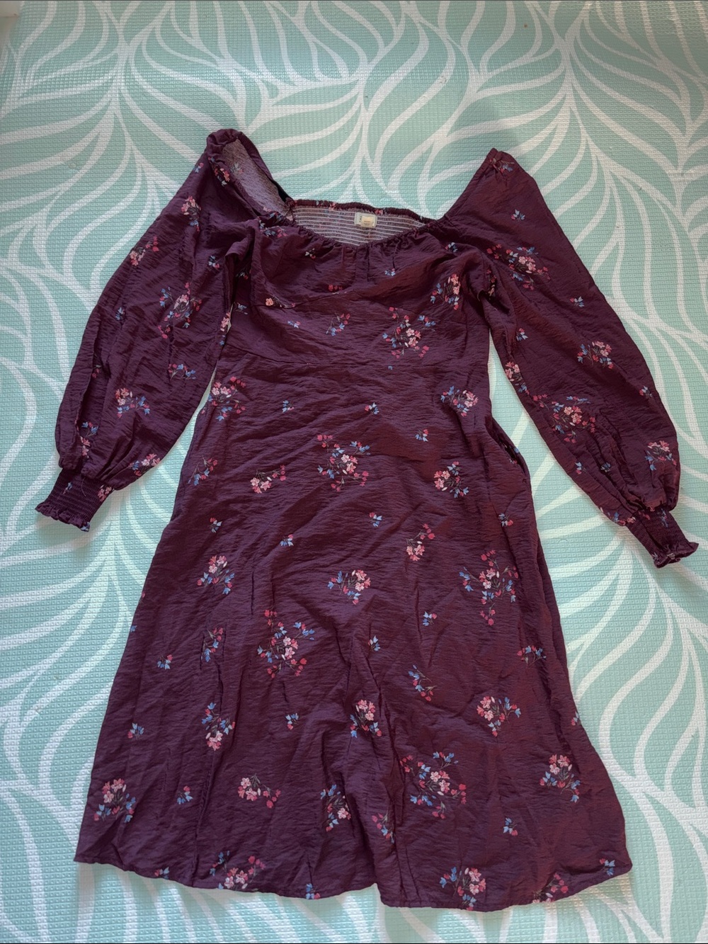 a.n.a Burgundy Floral Long Sleeve Square Neck Dress